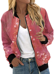Fashion Zip Up Long Sleeve Print Casual Jacket