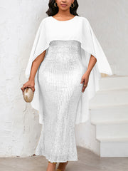 Chiffon Cape Sequin Elegant Party Gown