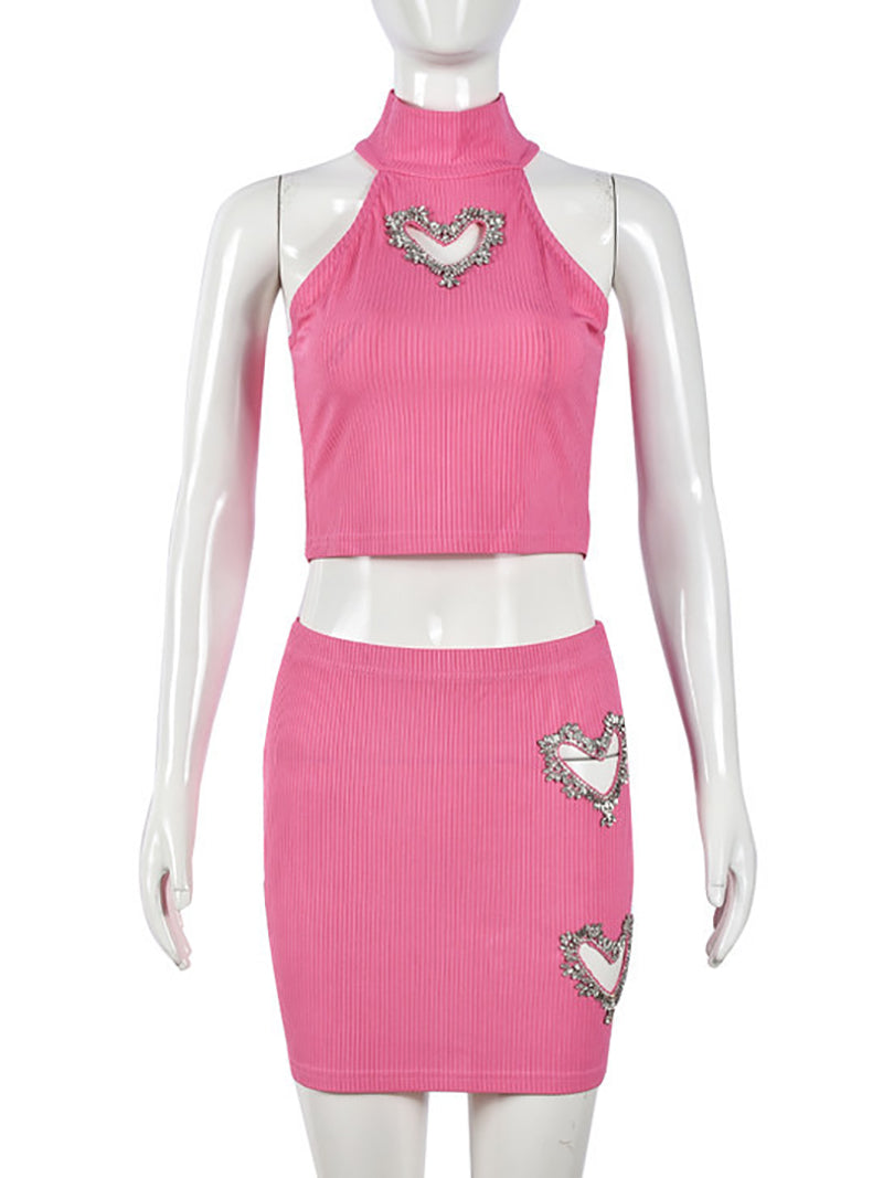 Sexy Hollow out Heart Shaped Vest Short Skirt Set