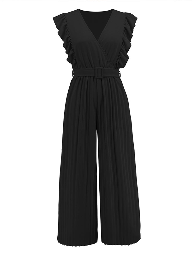 Casual Sleeveless Ruffles Slim Wide Leg Jumpsuit