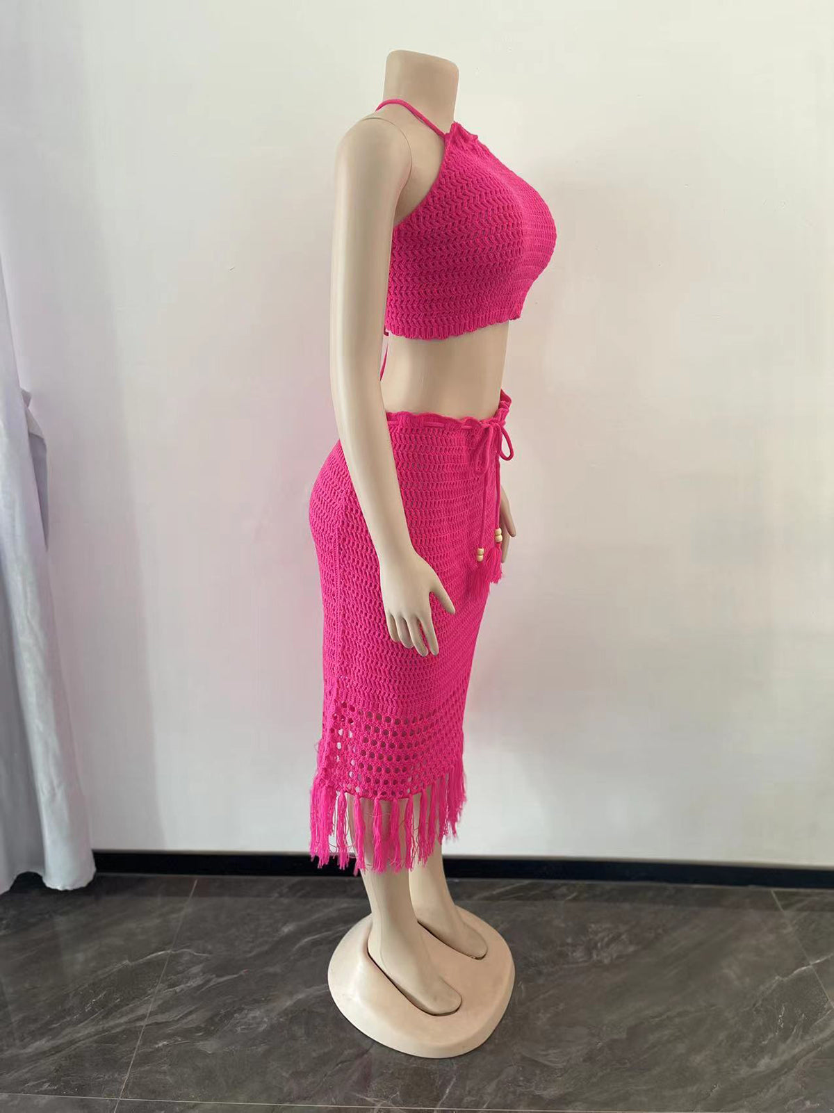 Tassels Fishnet knit Beach Two Piece Set