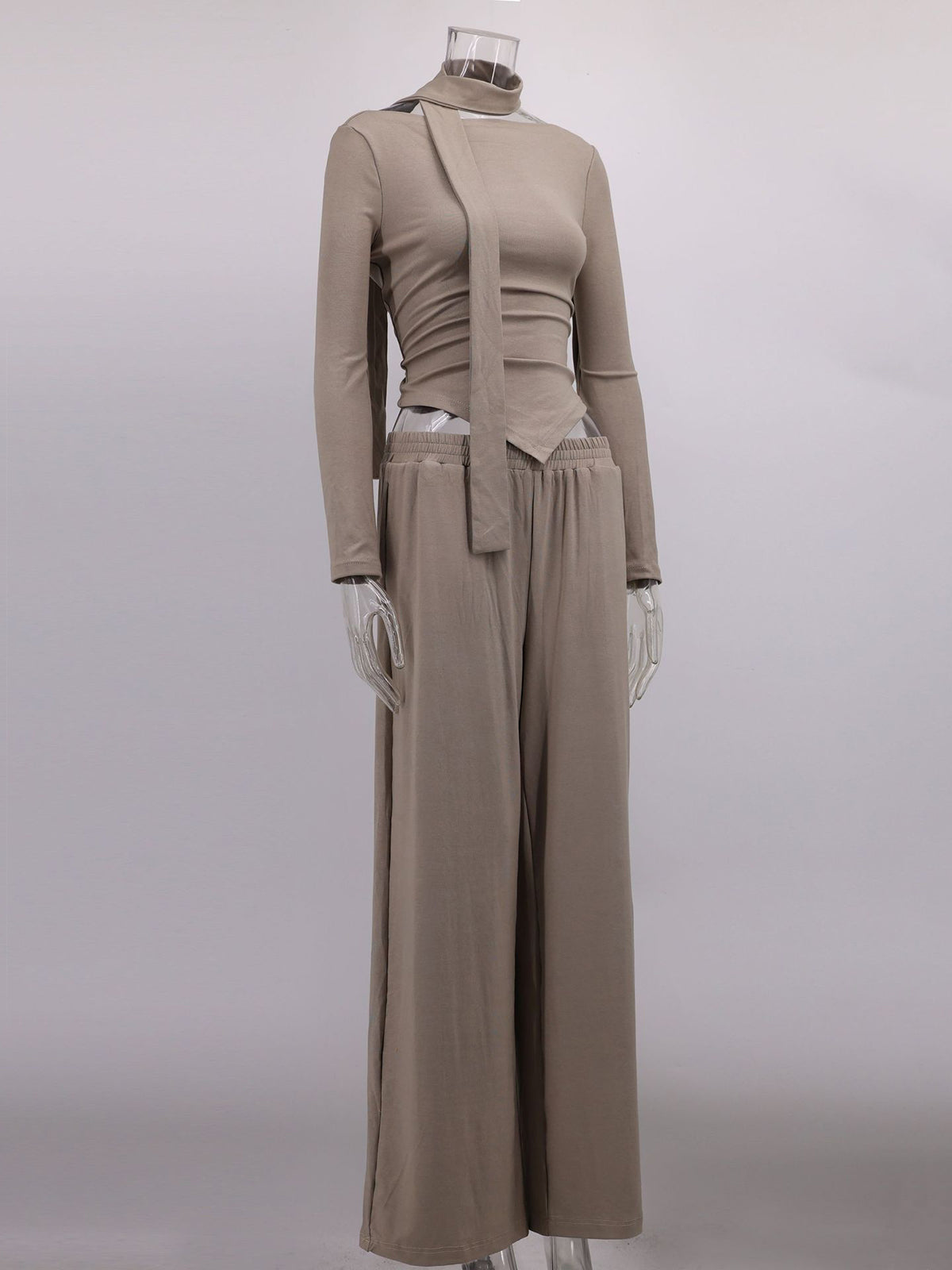 Off Shoulder Top And Ruched Wide Leg Trousers Sets