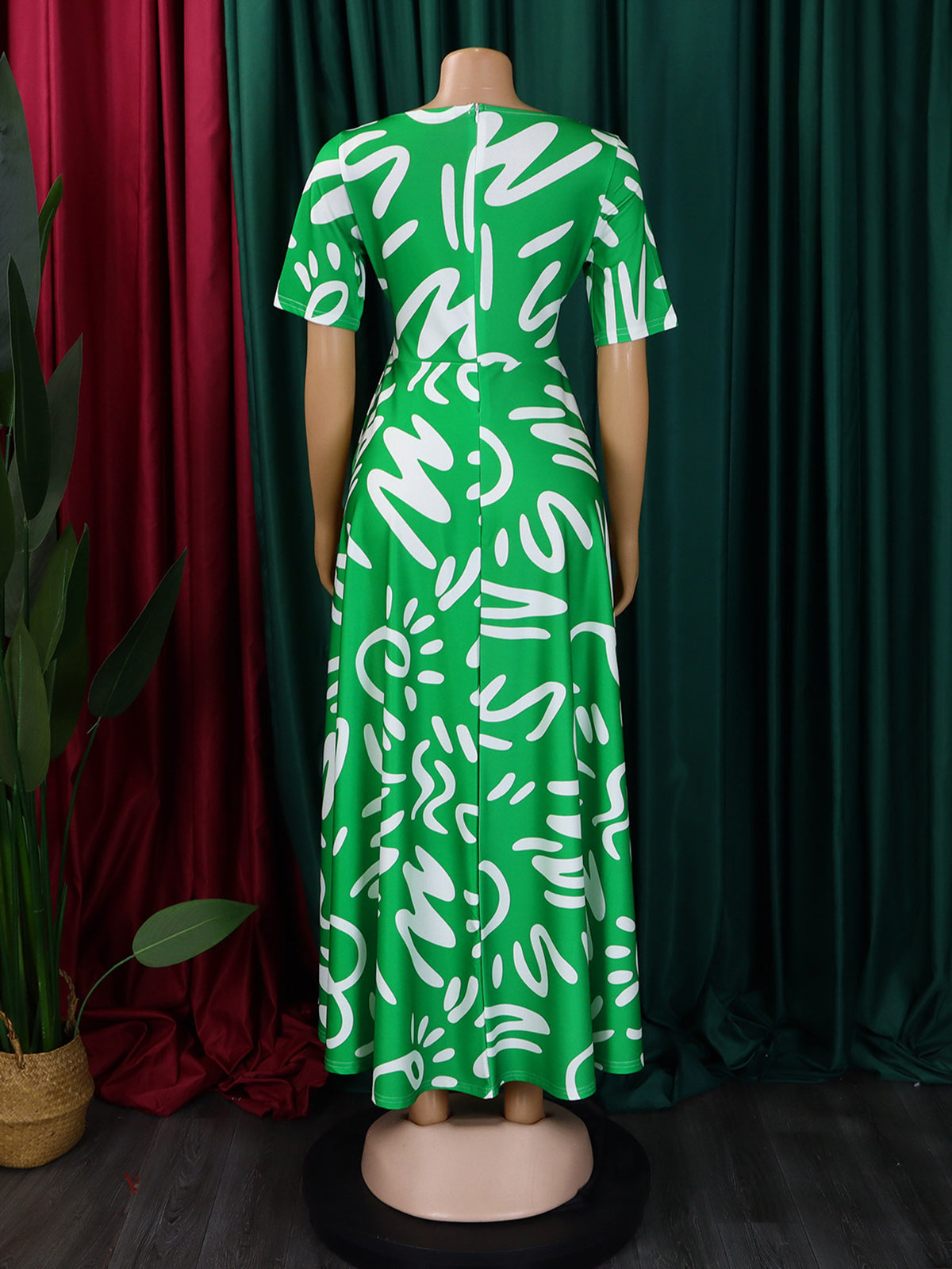 Elegant Lace-up Short Sleeve Print Dress