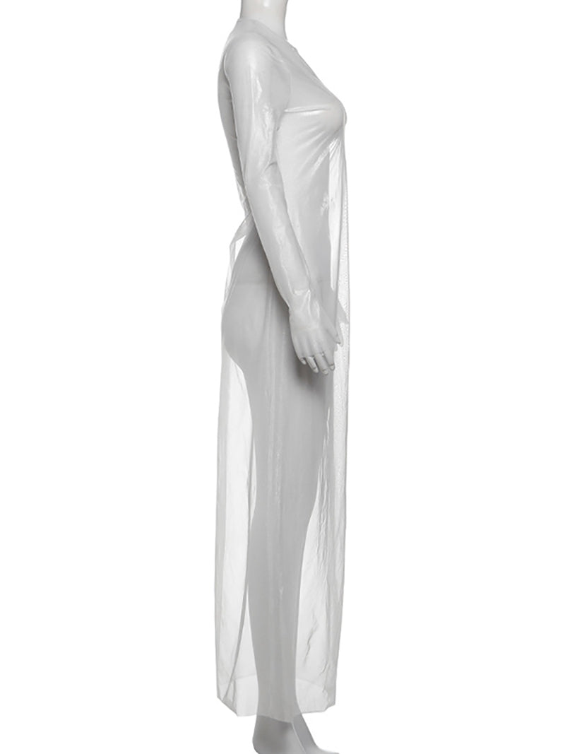 Sexy Round Neck See-through Slim Maxi Dress