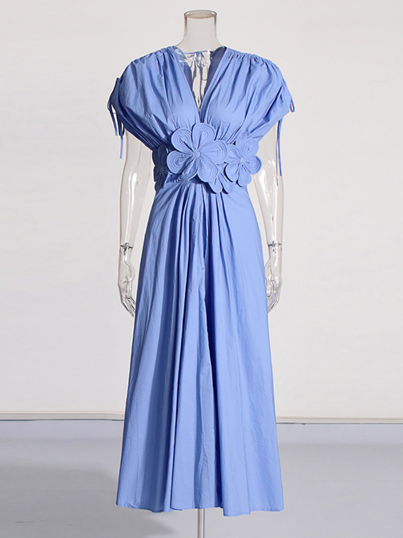 Elegant Floral Applique V-neck Maxi Dress