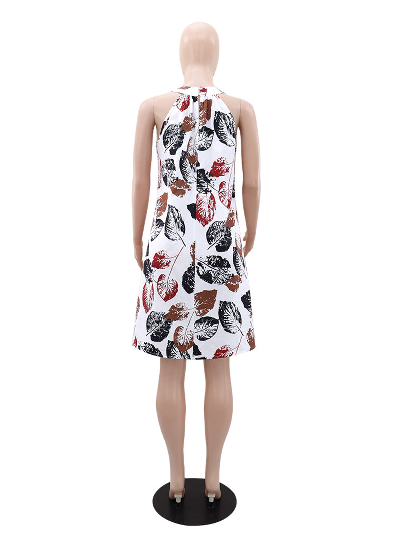 Casual Print Sleeveless Halter Midi Dress