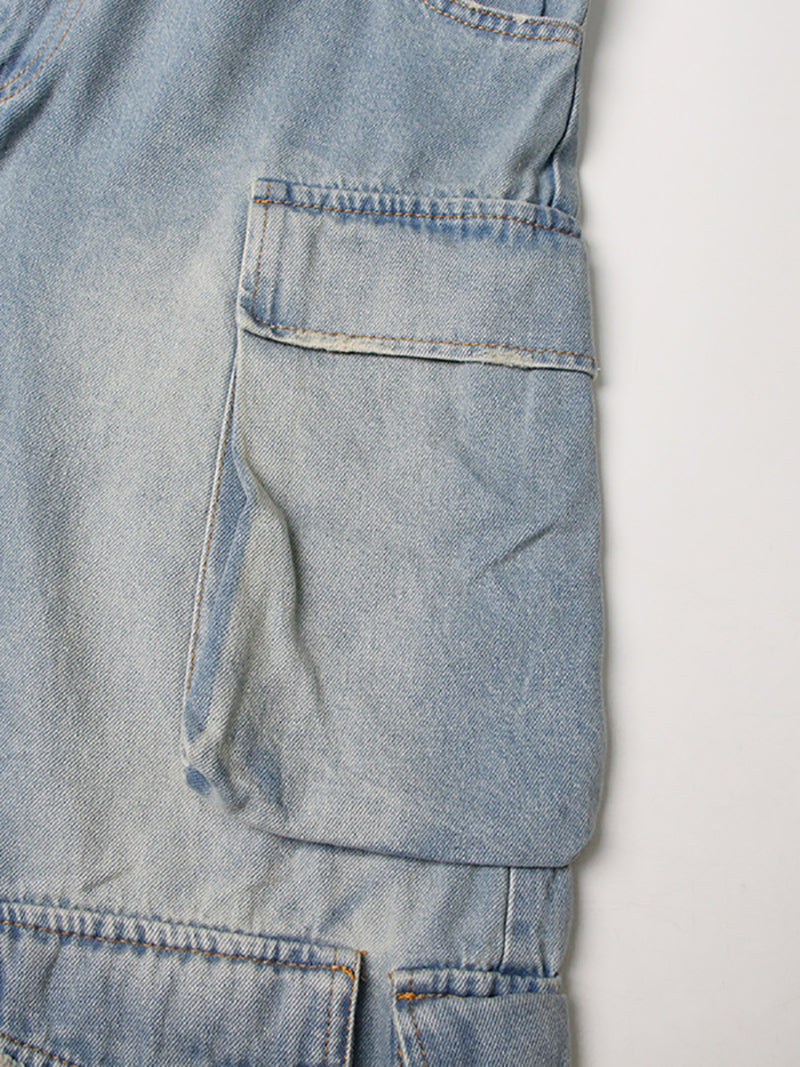 Off The Shoulder Denim Overalls Punk Pockets Jumpsuit