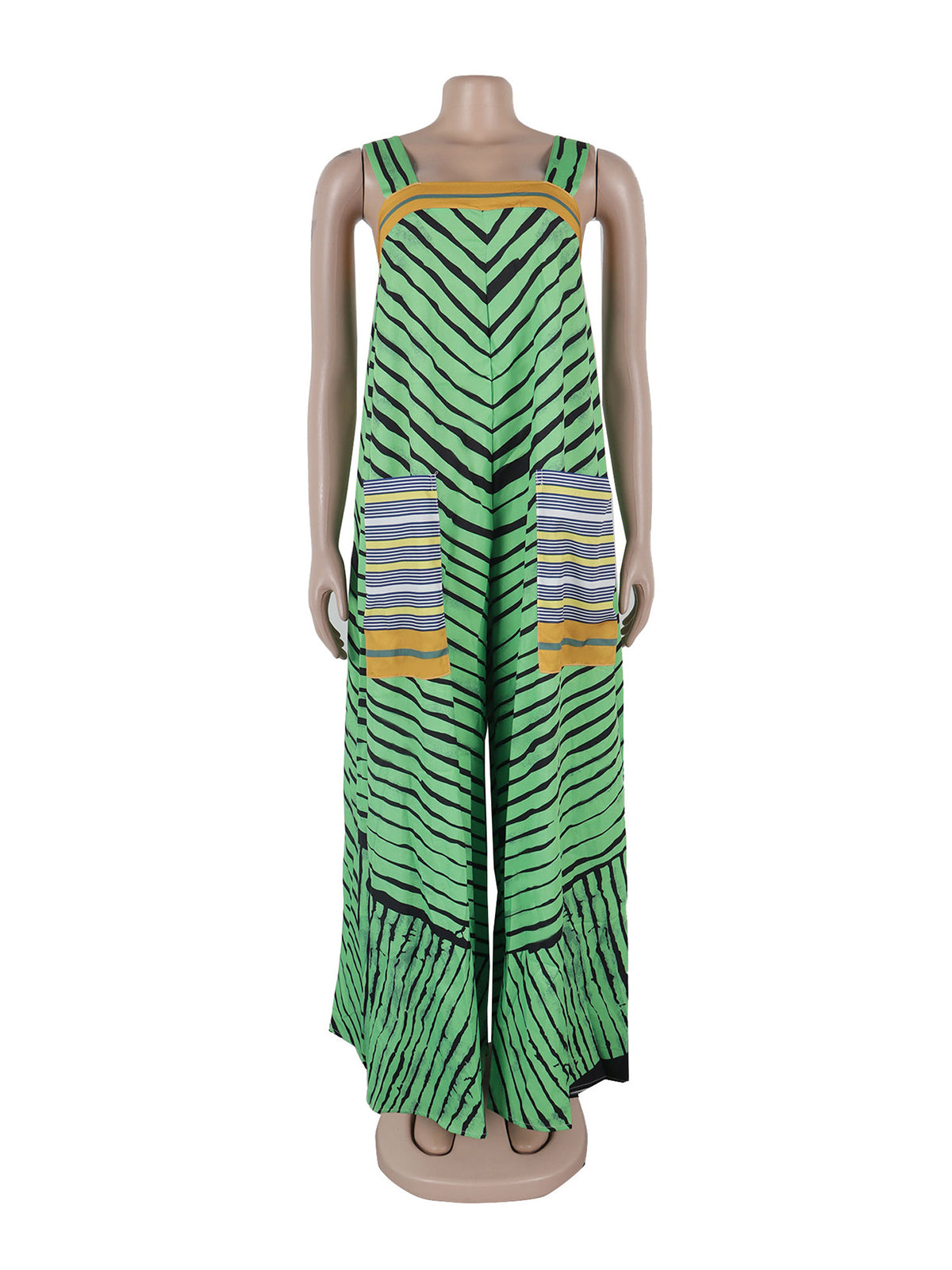 Sexy Striped Print Sleeveless Loose Wide Leg Jumpsuit