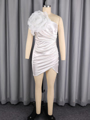 Elegant One Shoulder Ruffle Trim Bodycon Dress
