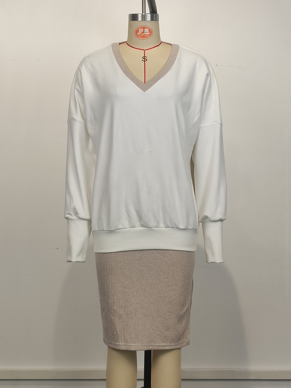 Fashion V-Neck Top and High Waist Knee Length Skirt Set