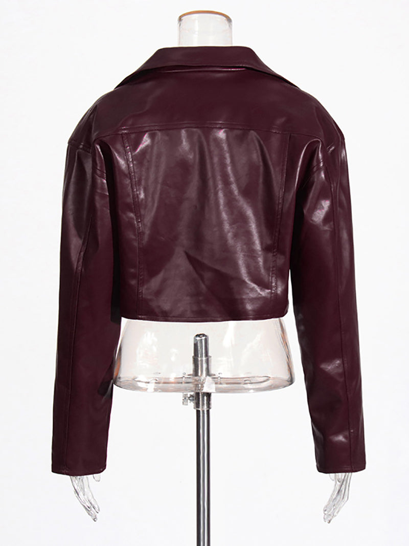 Casual Faux Leather Jackets Long Sleeve Coat