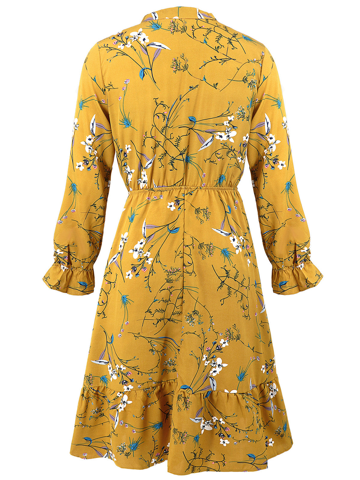 Casual Floral Print Ruffle Slim Midi Dress