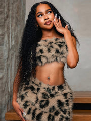 Leopard Strapless Top and Mini Skirt Set