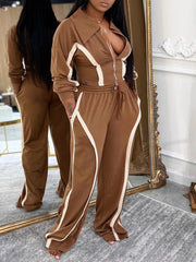Casual Stripe Long Sleeve Tracksuits Two Piece Set