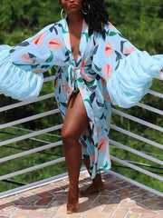 Casual Vacation Print Strap Design Cardigan Smock