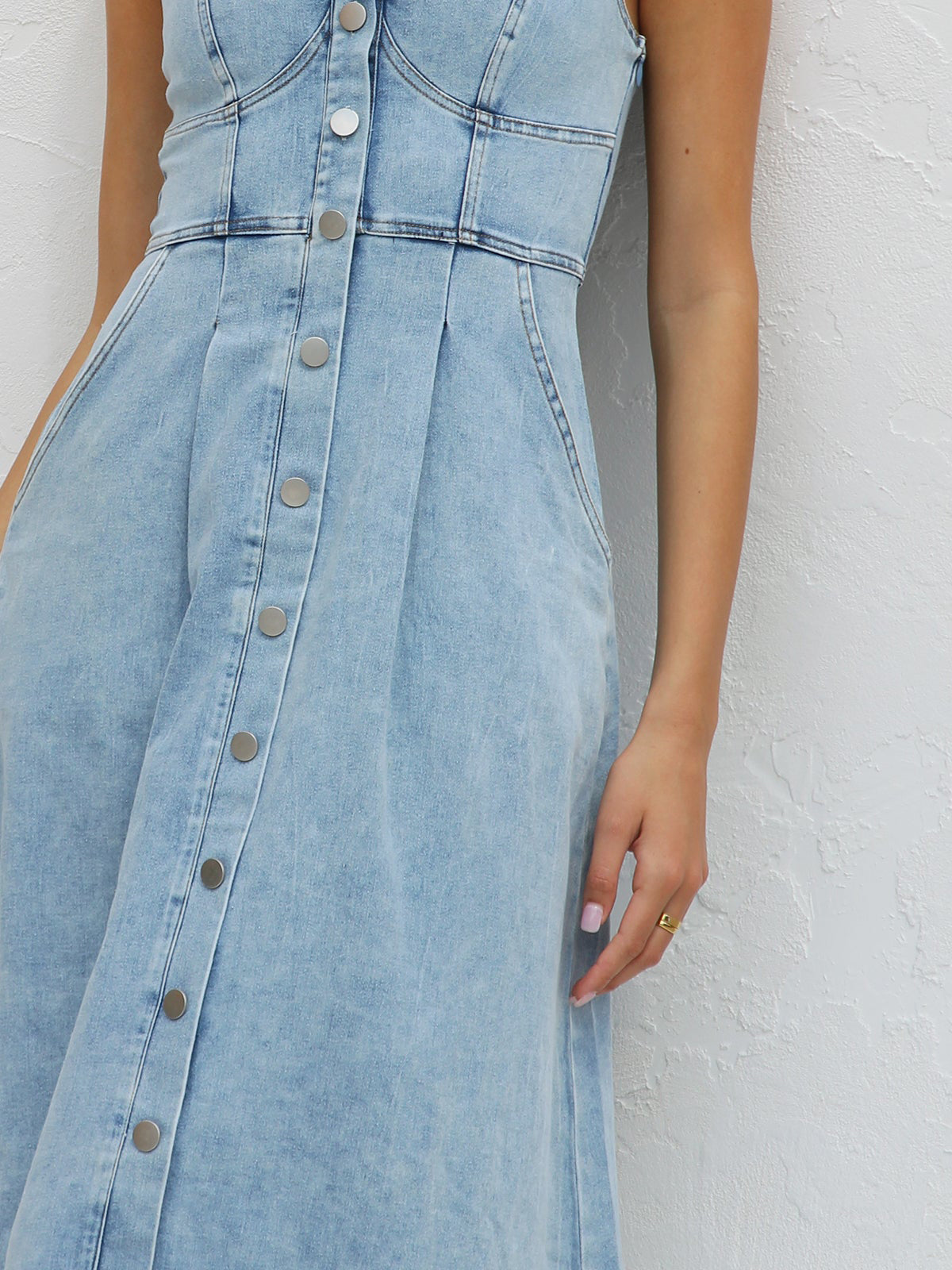 Fashion Denim Suspender Midi Dress