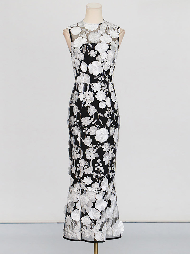 Elegant Embroidery Applique Mesh Dress