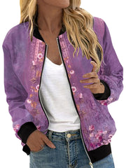 Fashion Zip Up Long Sleeve Print Casual Jacket