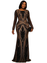 Gold Sequin Long Sleeve Evening Gown