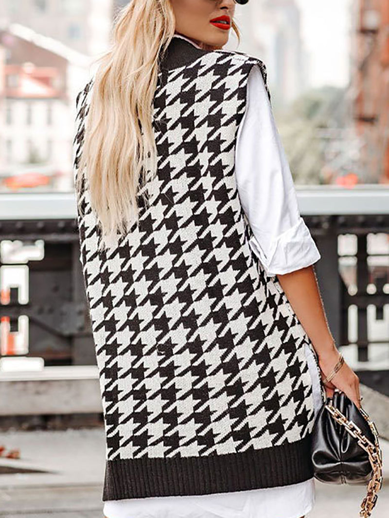 Houndstooth Knit Sweater Waistcoat