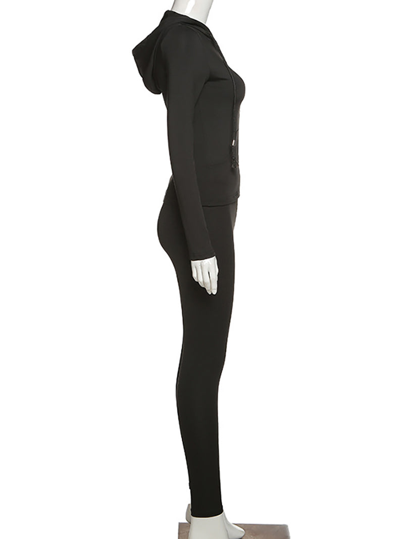 Hooded Zipper Cardigan Tight Pants Sports Casual Set