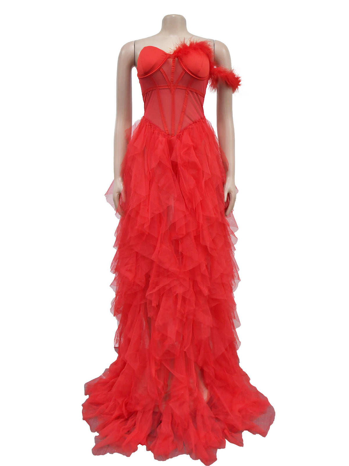Sexy Strapless See through Mesh Maxi Dress