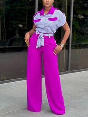 Fashion Loose Bandage Shirt Straight Pants Casual Set
