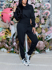 Casual Hooded Cinched Waist Top Jogger Pants Set