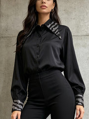 Rhinestone Collar Long Sleeve Blouse-boutique