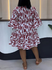 Casual Print Ruffle Loose Dress