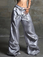 Punk Metallic Color Print High Waist Wide Leg Pants