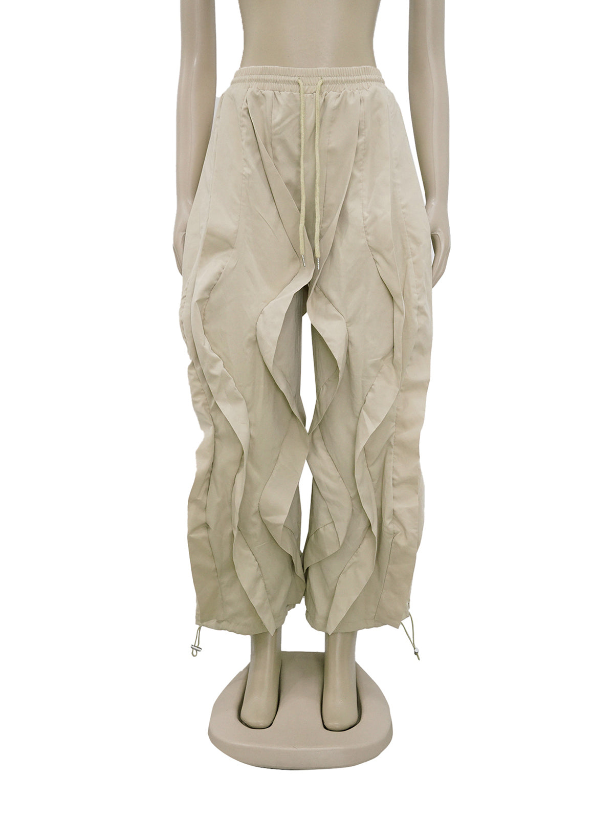 Casual Elastic Waist Drawstring Wave Pleated Pants