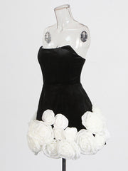 Elegant Rose Embellished Strapless Mini Dress