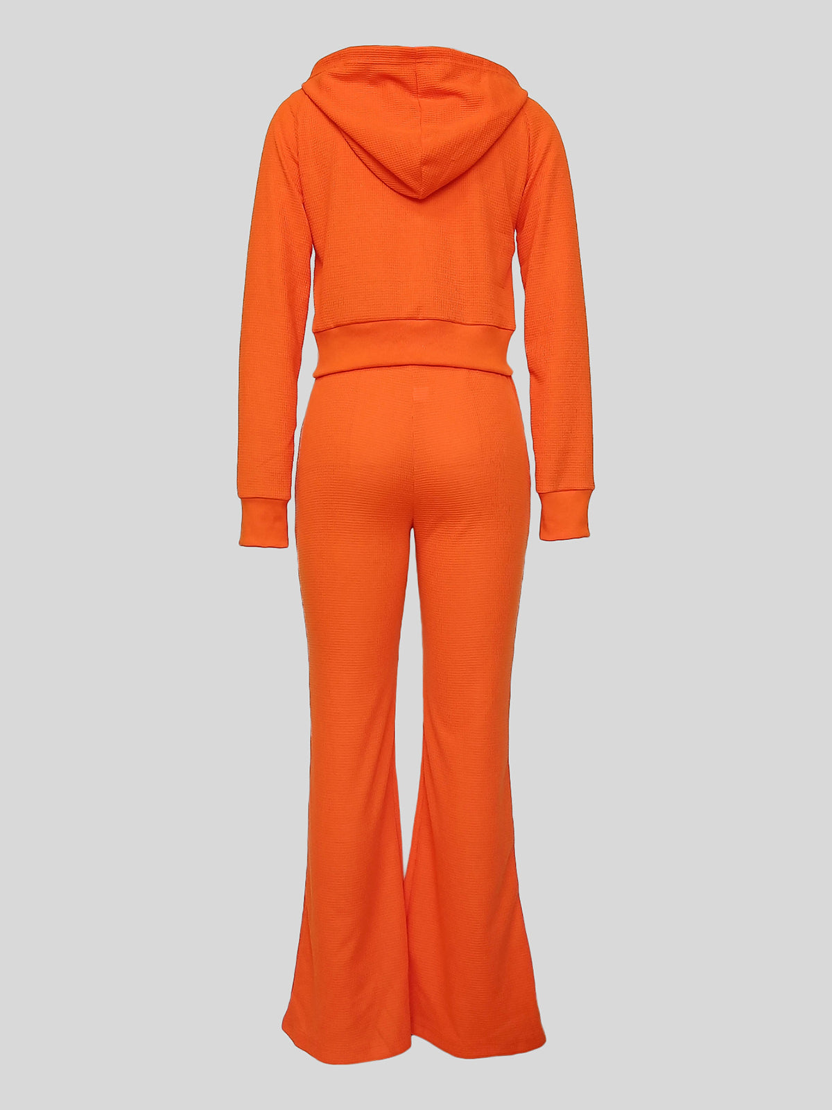 Waffle Hooded Zipper Top Drawstring Trousers Sports Set