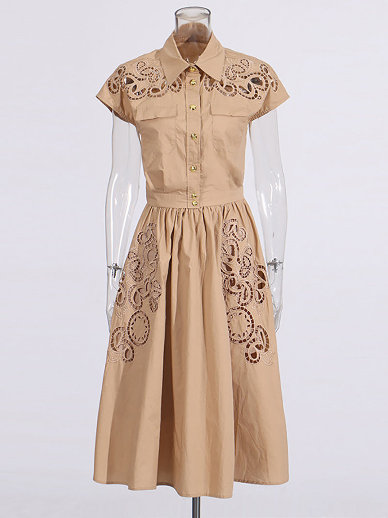 Elegant Embroidered Lapel Top Long Skirt Sets