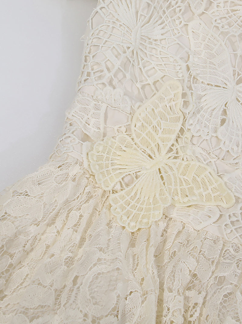 Elegant Bowknot Neck Short Sleeve Embroider Maxi Dress