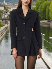 Solid Asymmetric Hollow Out Slim Blazer Dress