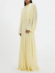 Ruched Contrast Round Neck Maxi Dress-boutique