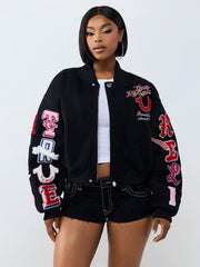 Ribbed Wool Zip Varsity Jacket