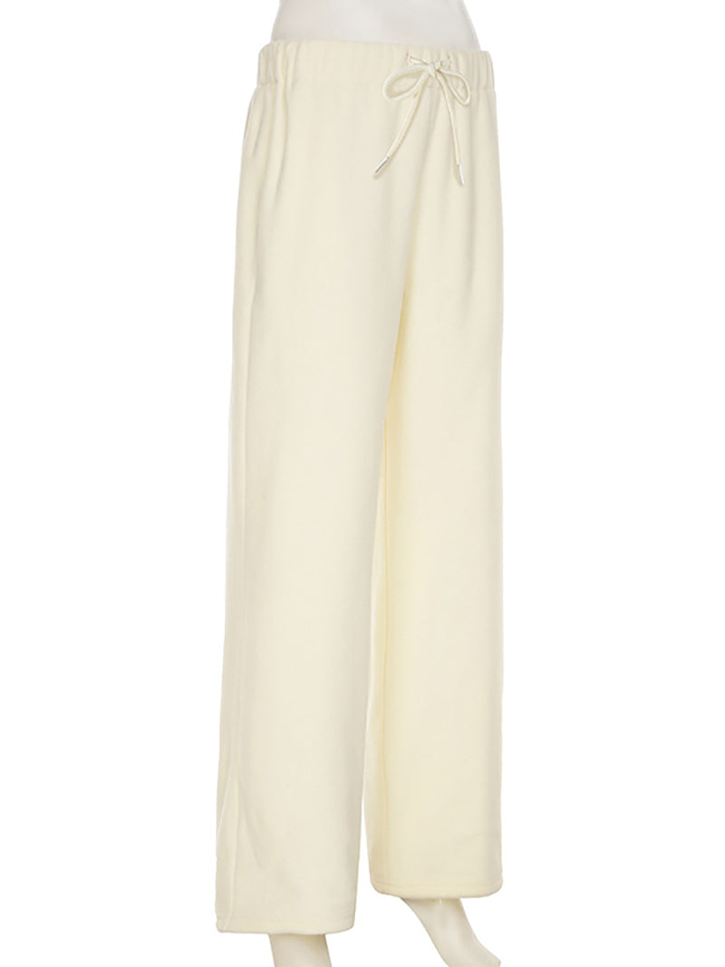 Low Rise Faux Shearling Wide Leg Pants