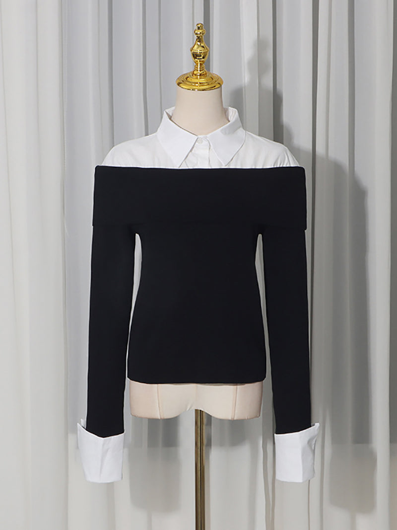 Casual Layered-Effect Ribbed Knit Sweater