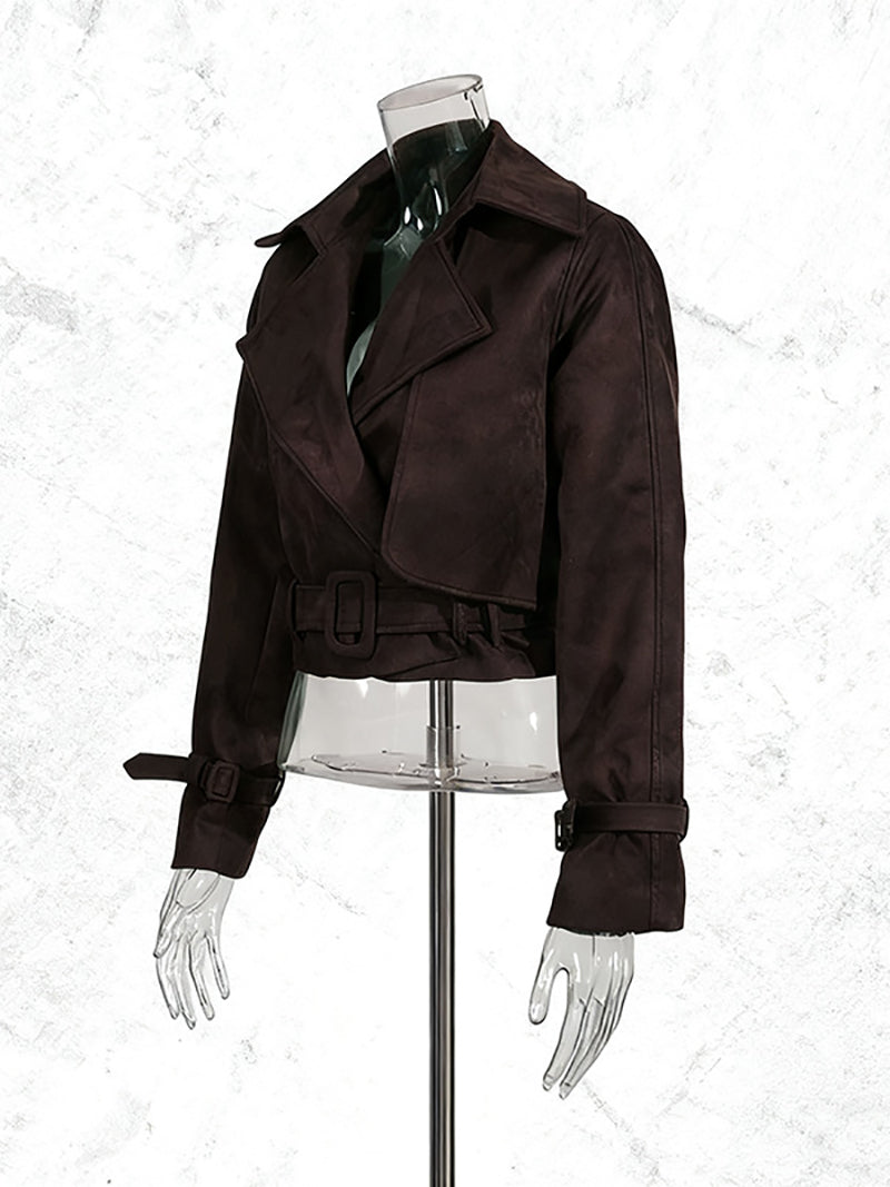 Vintage Lapel Neck Cropped Cinched Waist Jacket