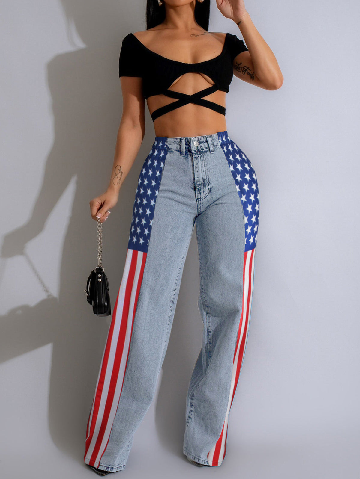 Newest American Flag Print Stretch Jeans