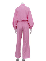 Casual Loose Zipper Top Trousers Two Pieces Set