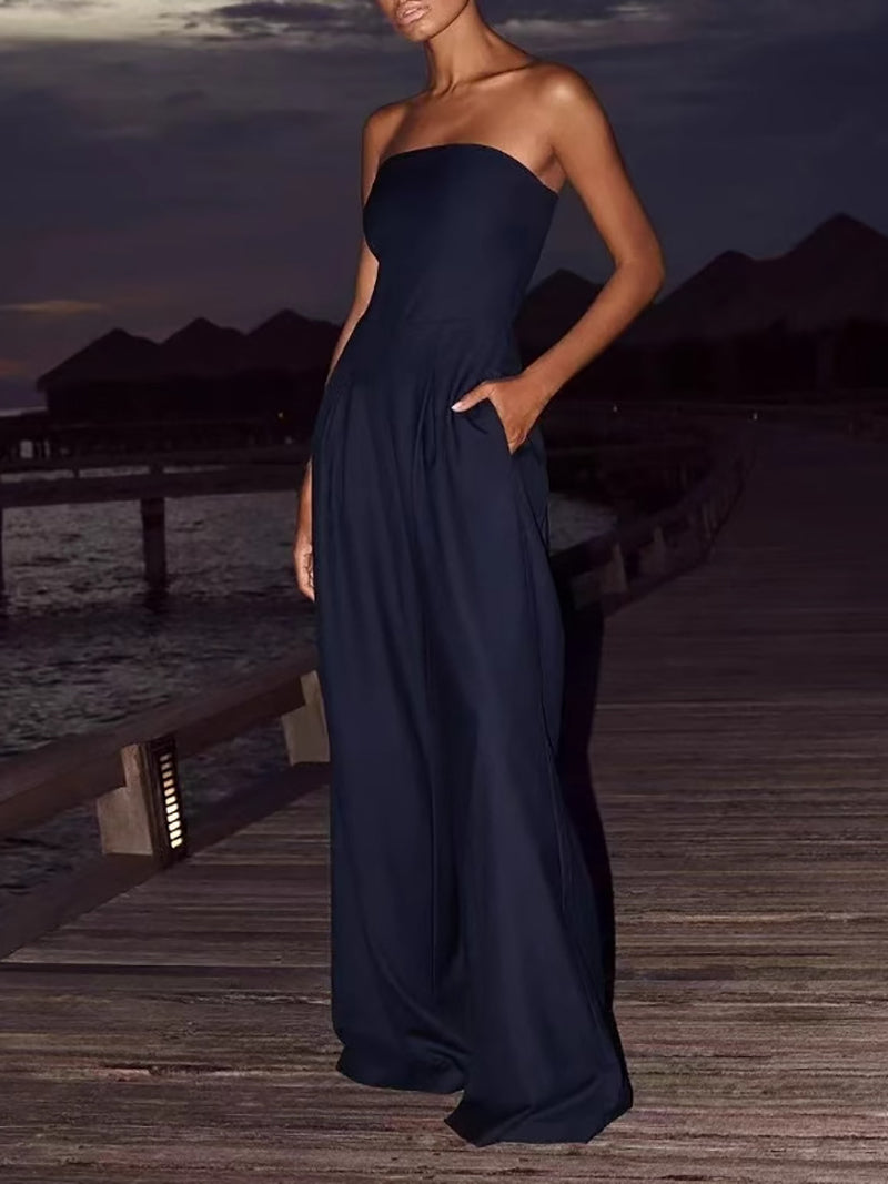 Fashion Strapless Slim Wide Leg Jumpsuit