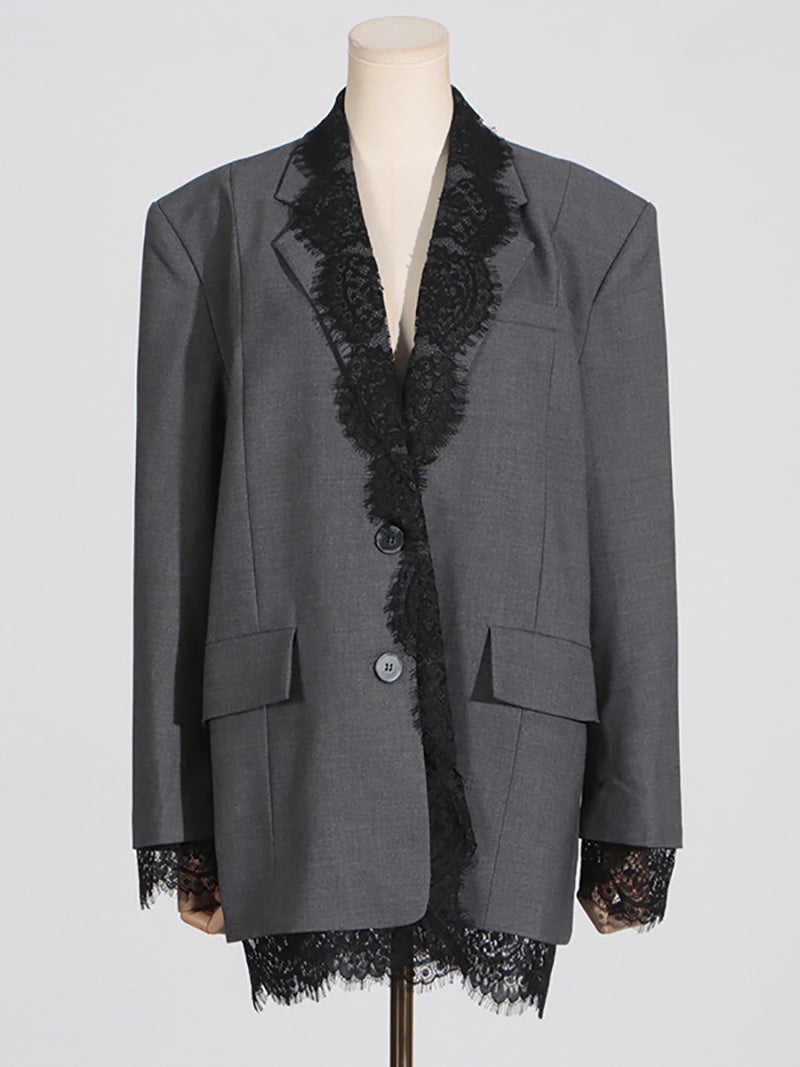 Fashion Patchwork Lace-panel Blazer
