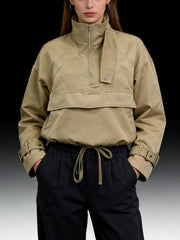 Half Zip Drawstring Hem Utility Jacket-boutique