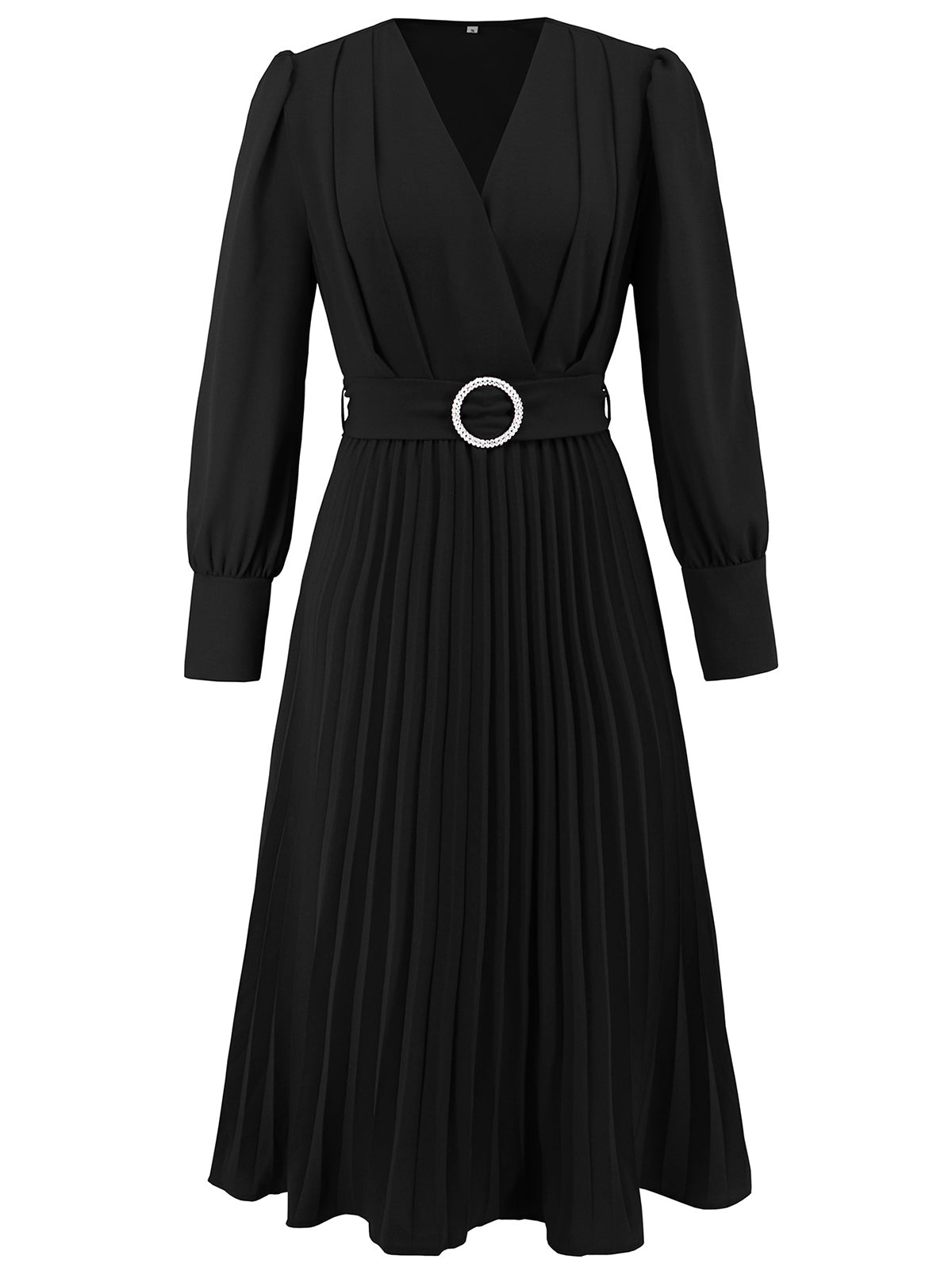 Graceful V-Neck Long Sleeve Belted Midi Dress