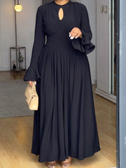 Elegant Round Collar Hollow Out High Wasit Maxi Dress