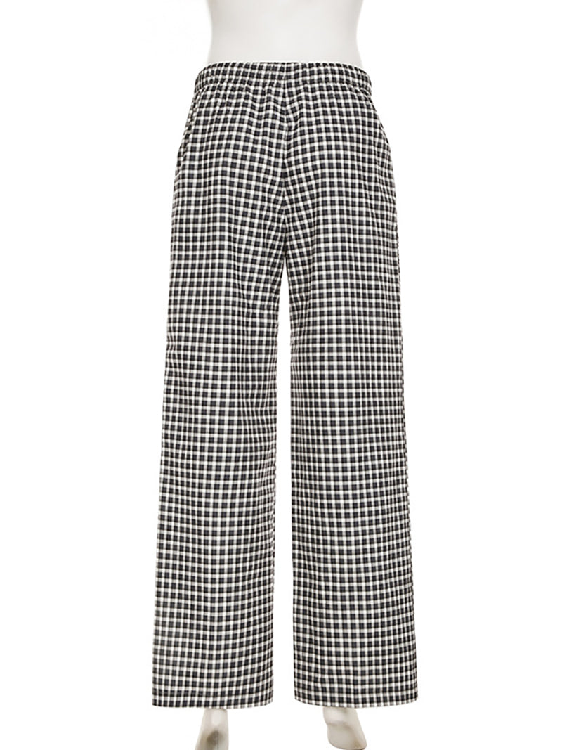 Casual Plaid Print Wide Leg Trouser